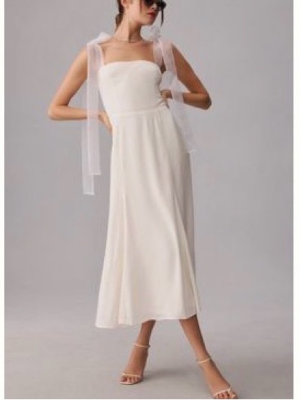 Reformation Kairo Dress Ivory Organza Tie Strap Midi Dress Size 12 Orig $348